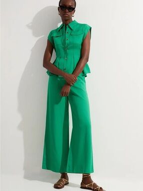 Karen Millen Emerald Green Wide-Leg Trousers and Vest SET